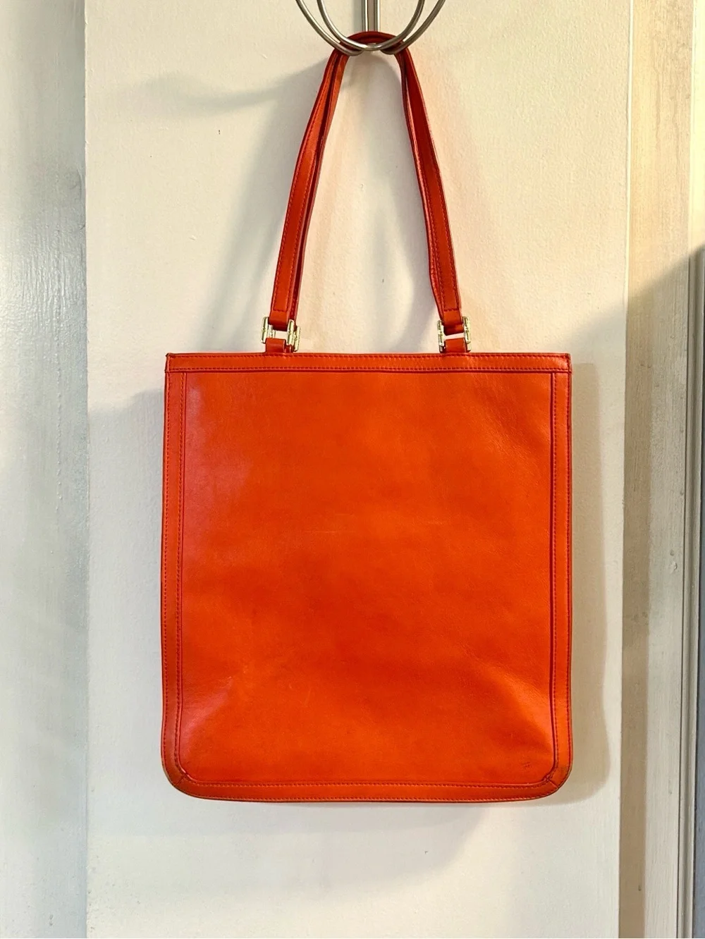 Tory Burch Women’s Orange Leather Tote with Signature Logo